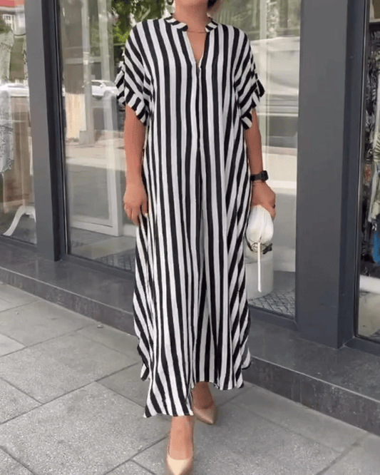 V-Neck Striped Print Maxi Dress
