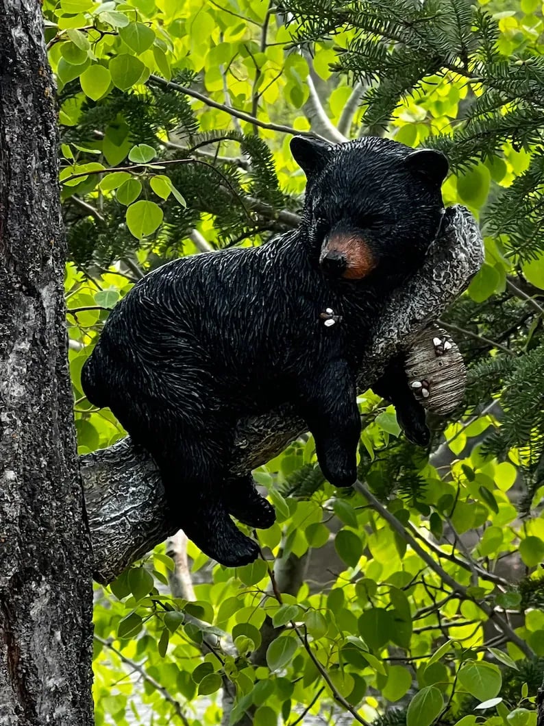 🔥Black Bear Cub Napping Hanging Out in a Tree Figurine