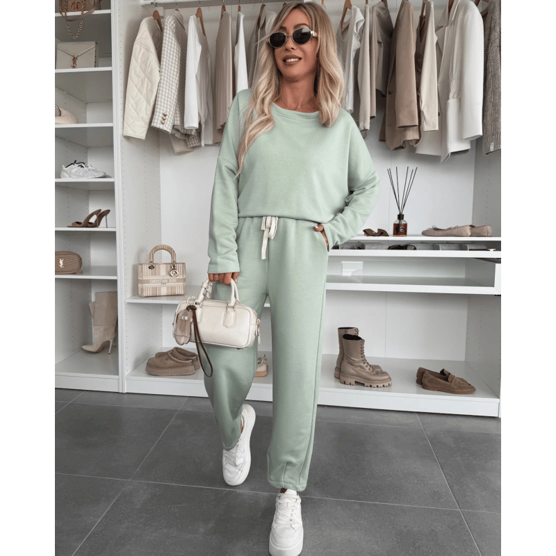 💕Solid Color Round Neck Top & Loose Pants 2-PCS Set