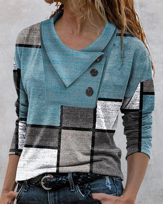 long-sleeved blouse with color block