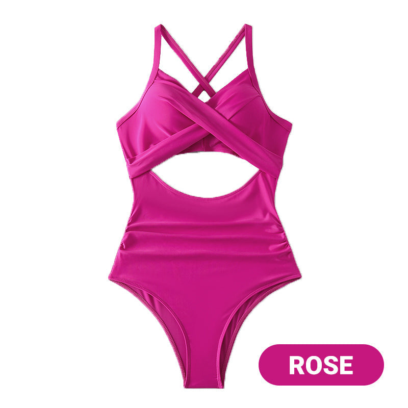 Women's Solid Ribbed Cutout-Front Shaping Swimsuit