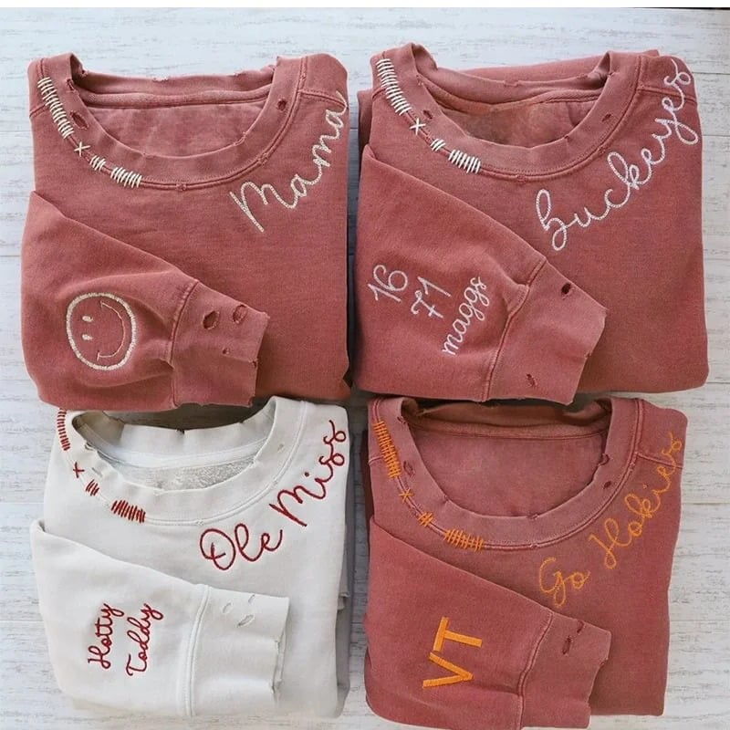 🌈Vintage Custom Embroidered Hand Distressed Crew Neck Sweatshirt👚