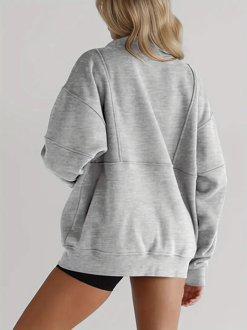 Solid Color Half-Zip Pullover Sweatshirt