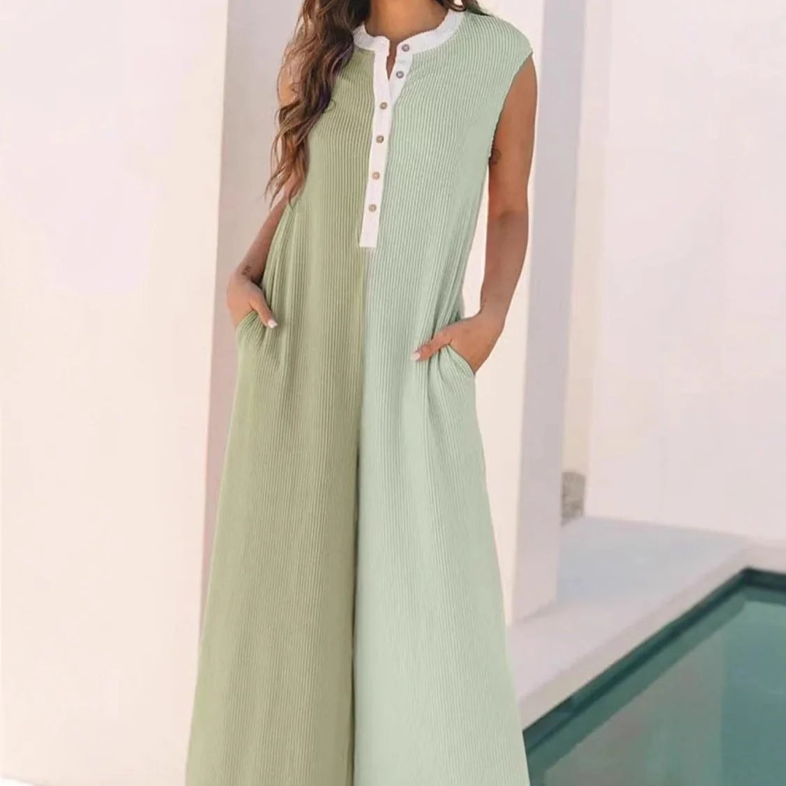 Women's Casual Wide-Leg Color Block Jumpsuit