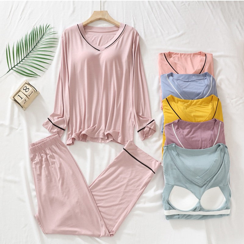 🎁Padded 2 Pieces Long Sleeve Cozy Modal Loungewear with Pants for Women