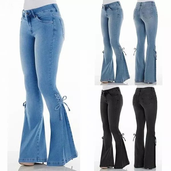 HUGGER BELL BOTTOMS STRETCHY JEANS