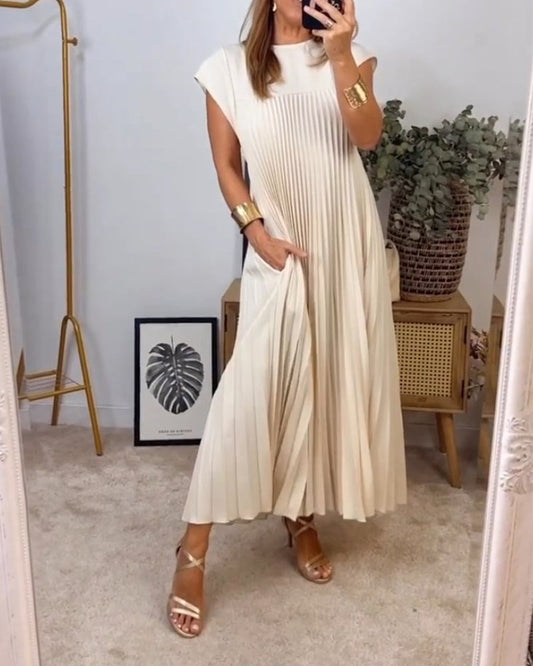 🌷Women Pleated Simple Solid Color Dress