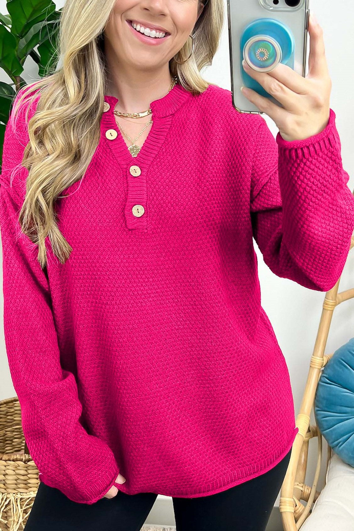 HOT SALE Half Button Henley Knit Sweater
