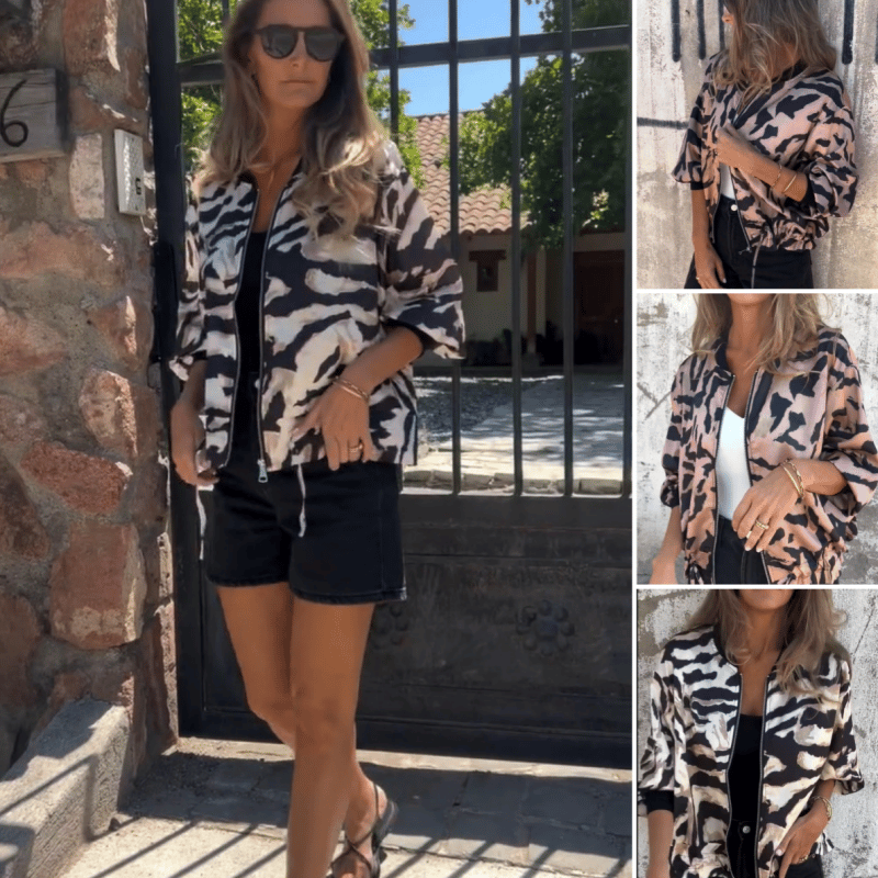🌸 Women's Fall Zebra Print Zipper Bomber Jacket