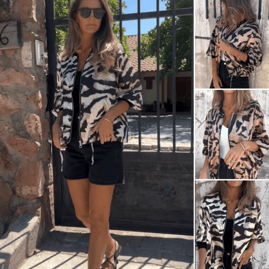 🌸 Women's Fall Zebra Print Zipper Bomber Jacket