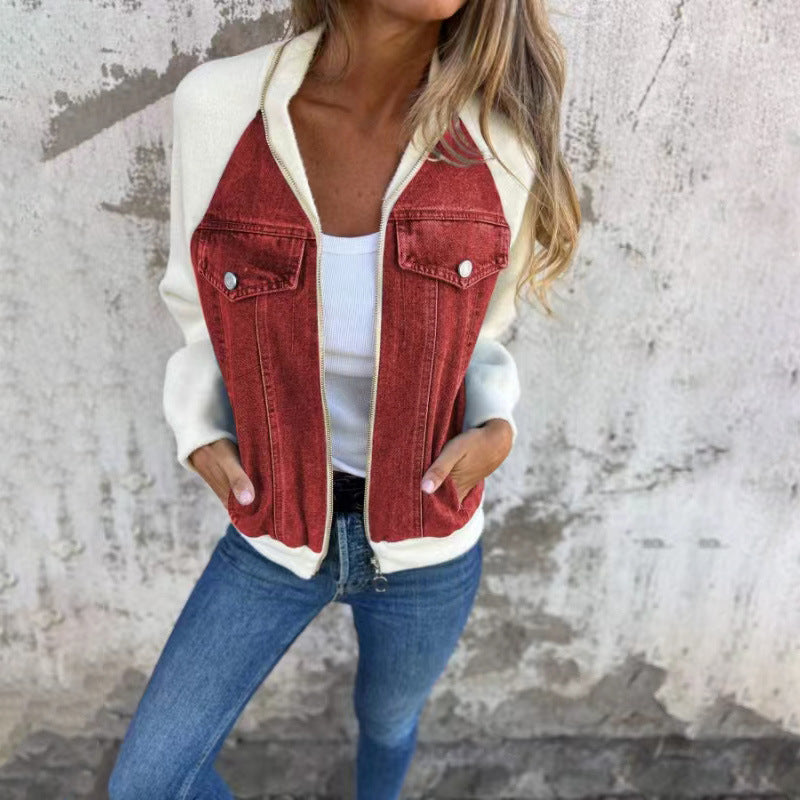 Stylish Denim Splicing Jacket Casual Coat