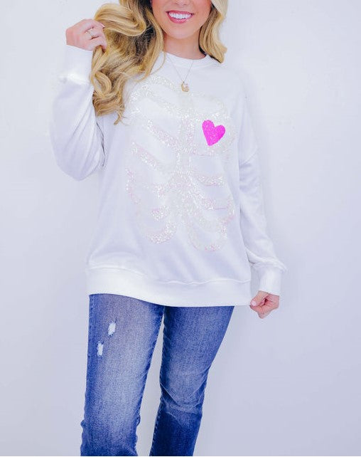 Women's Heart Skeleton Sequin Embellished Sweatshirt