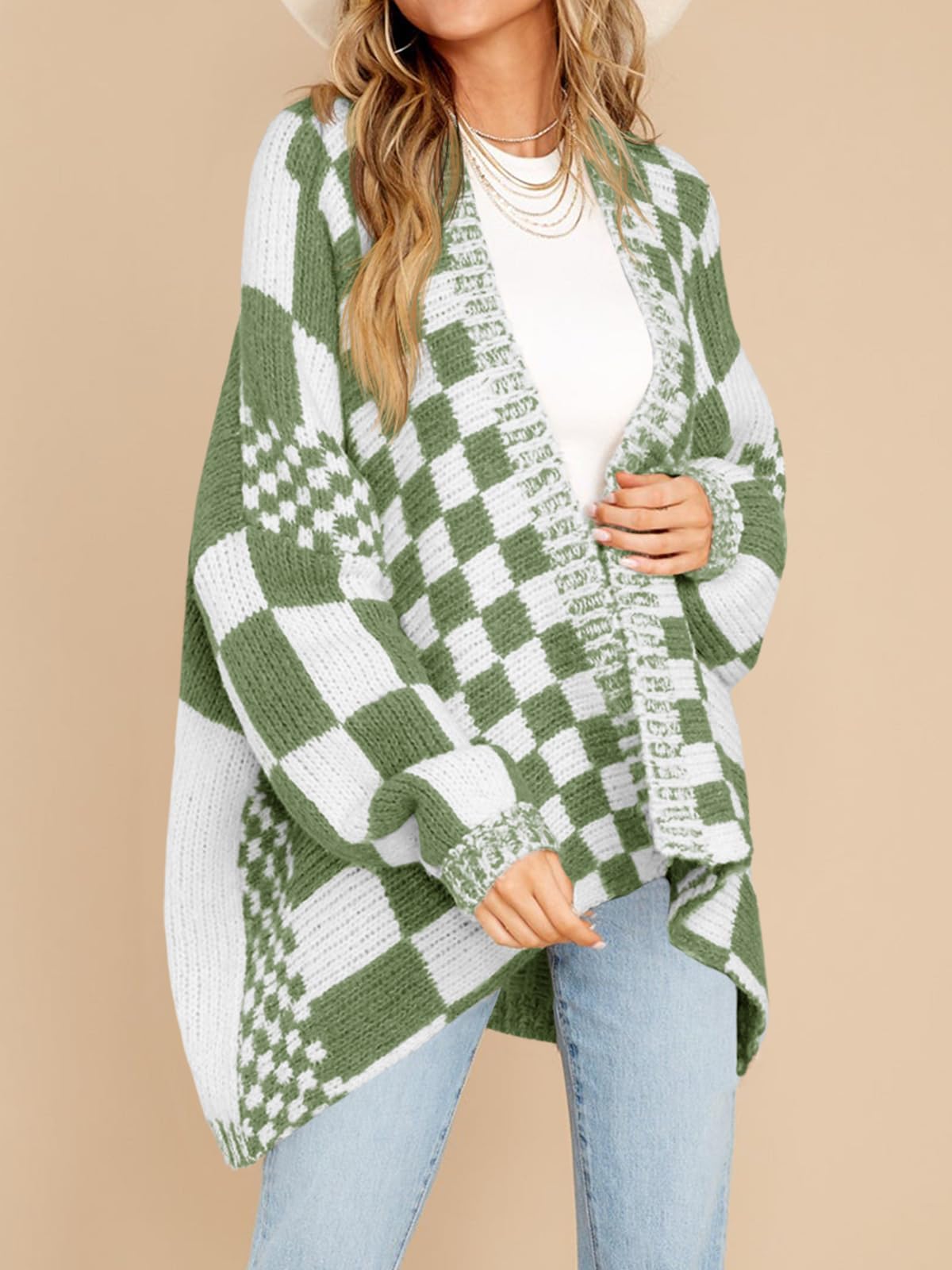 Womens Checkered Sweater Color Block Plaid Cardigans