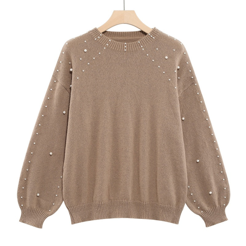 🔥Women's Faux Pearls Round Neck Pullover Sweater