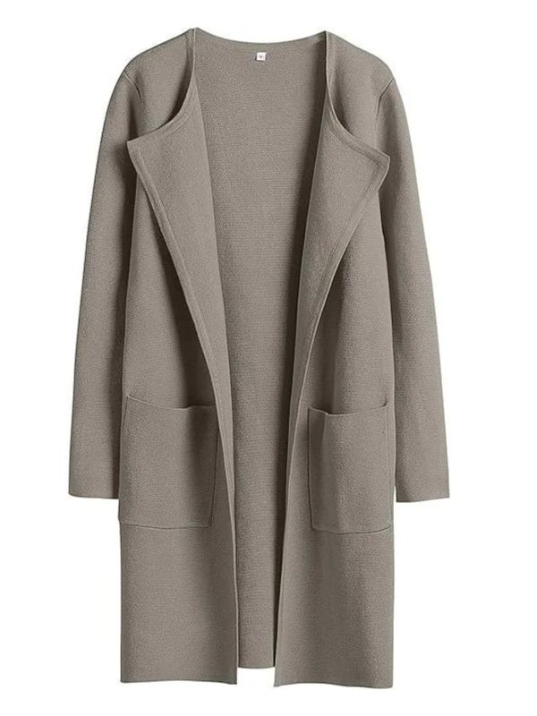 Solid Color Coat Lapel Top Coat with Pockets