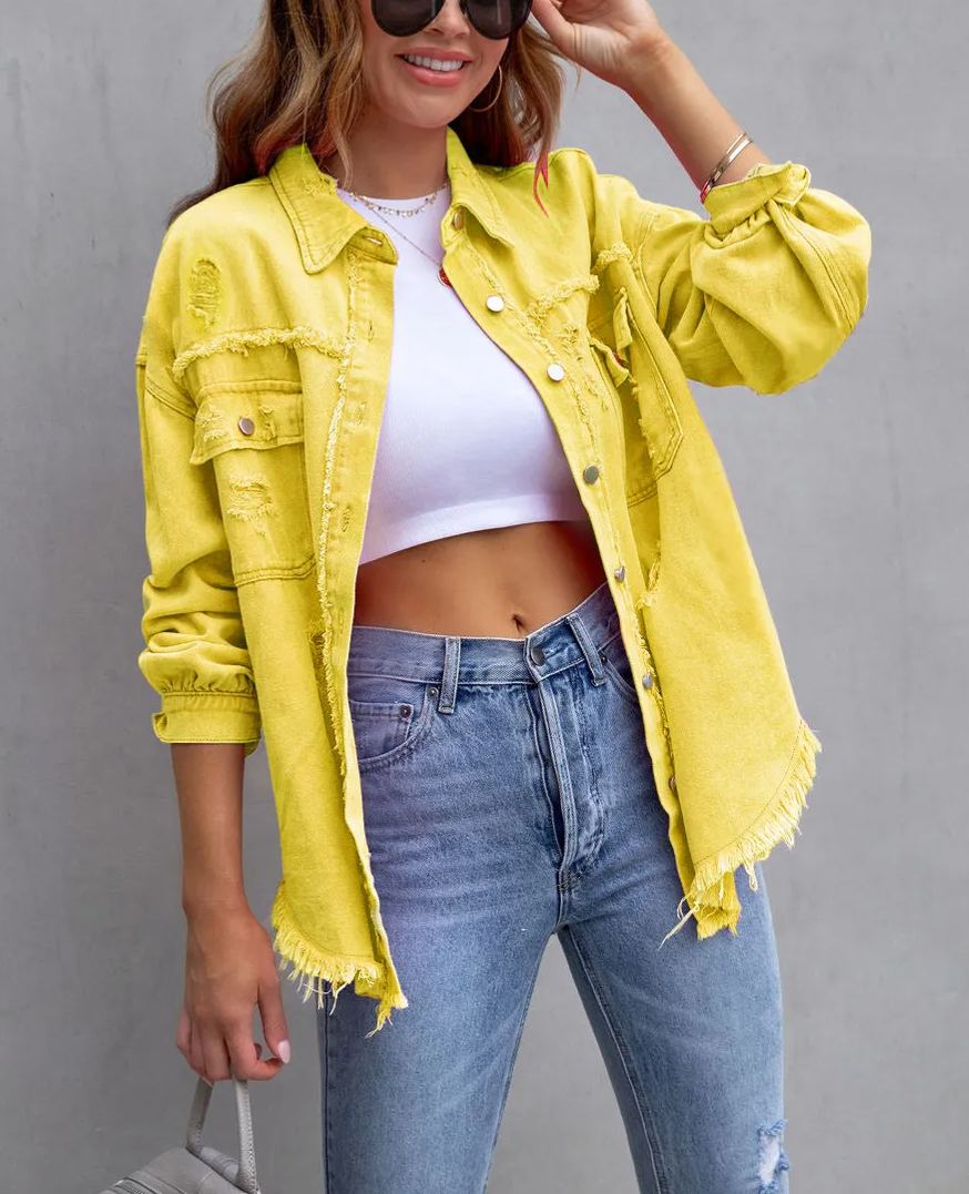 Women's Basic Casual Ripped Denim Jacket