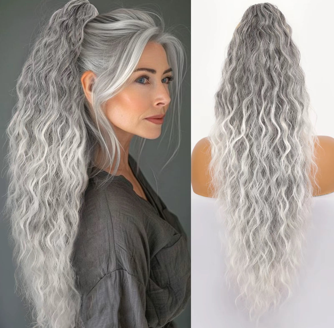 💜Curly Wavy Frizzy Hair Extension with Ponytail🔥