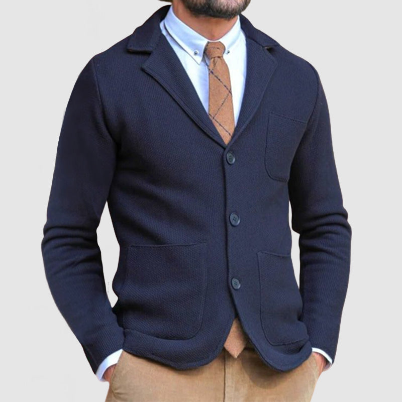 Men's Elegant Lapel Long Sleeve Knit Jacket