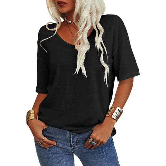 ✨Women's Solid Color V-Neck T-shirt