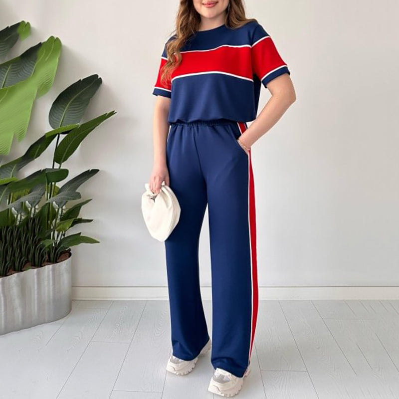 Women's Two-Piece Color-Block Casual Tracksuit