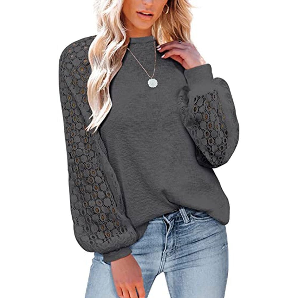 Women’s Long Sleeve Tops Lace Casual Loose Blouses T Shirts