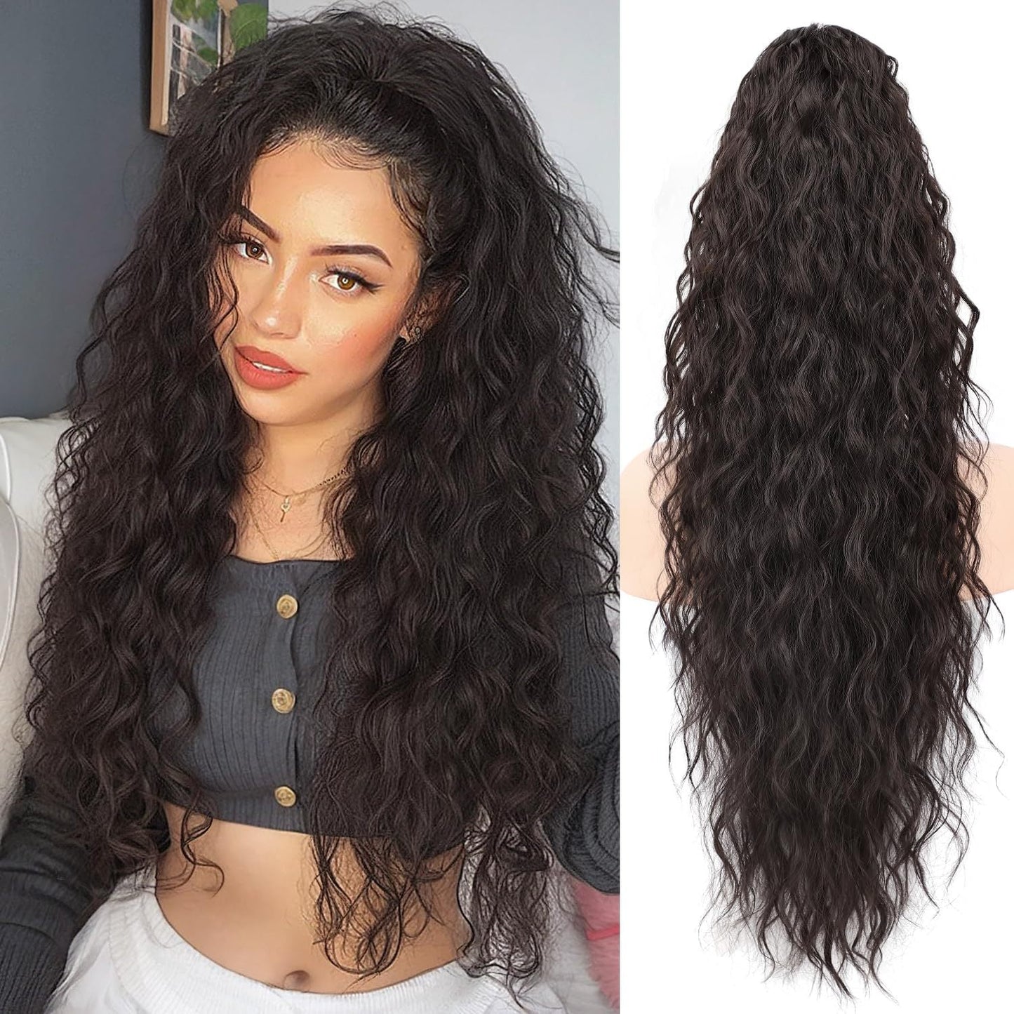 💜Curly Wavy Frizzy Hair Extension with Ponytail🔥