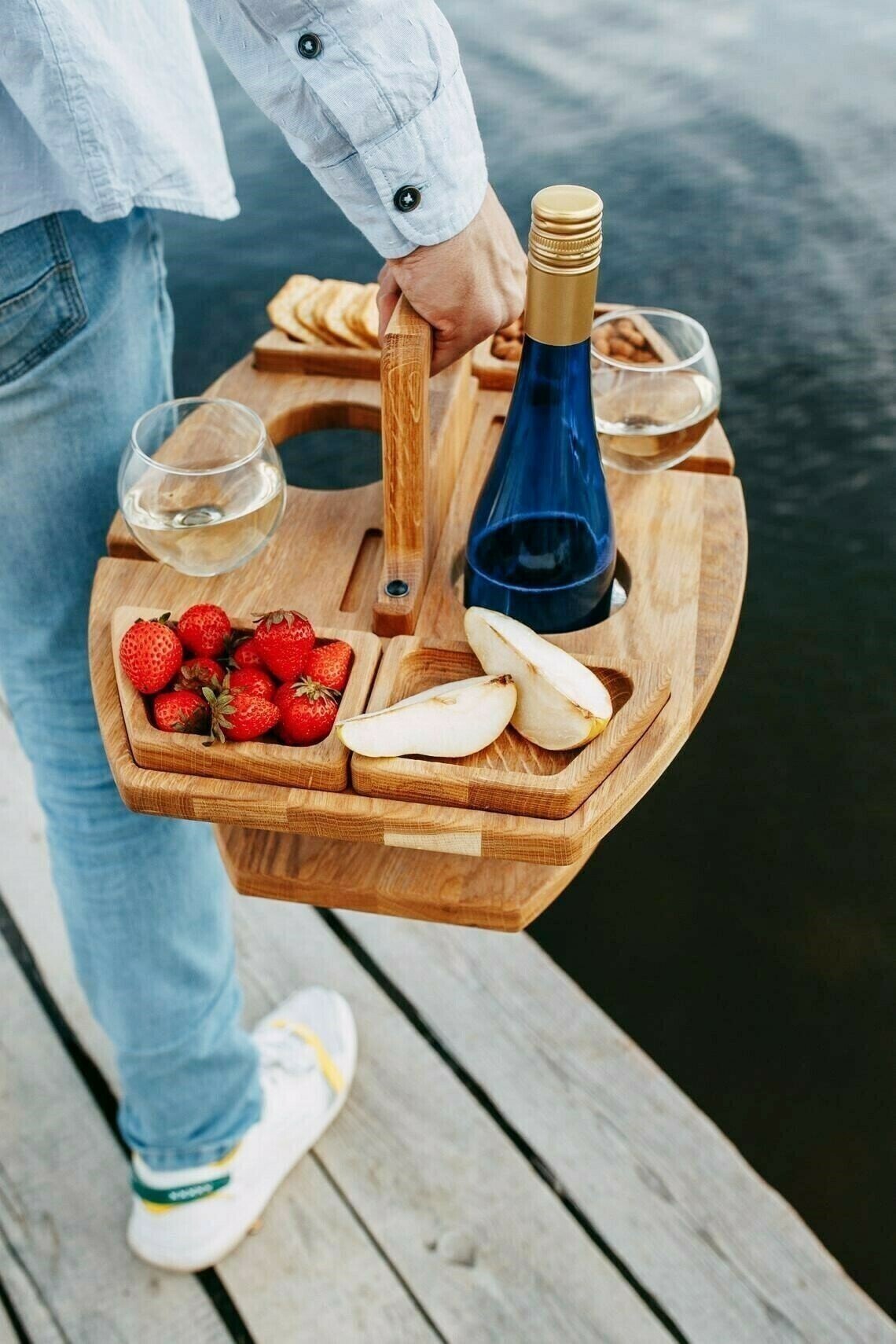 🍷PORTABLE WOODEN OUTDOOR PICNIC WINE TABLE🍷