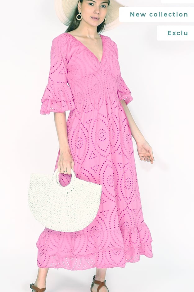 Embroidery Anglaise Frill Sleeve Midi Dress