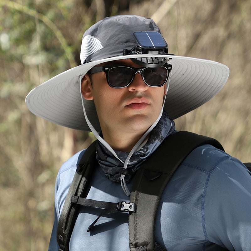 Wide Brim Solar Fan Outdoor Fishing Hat-Solar & USB Charging