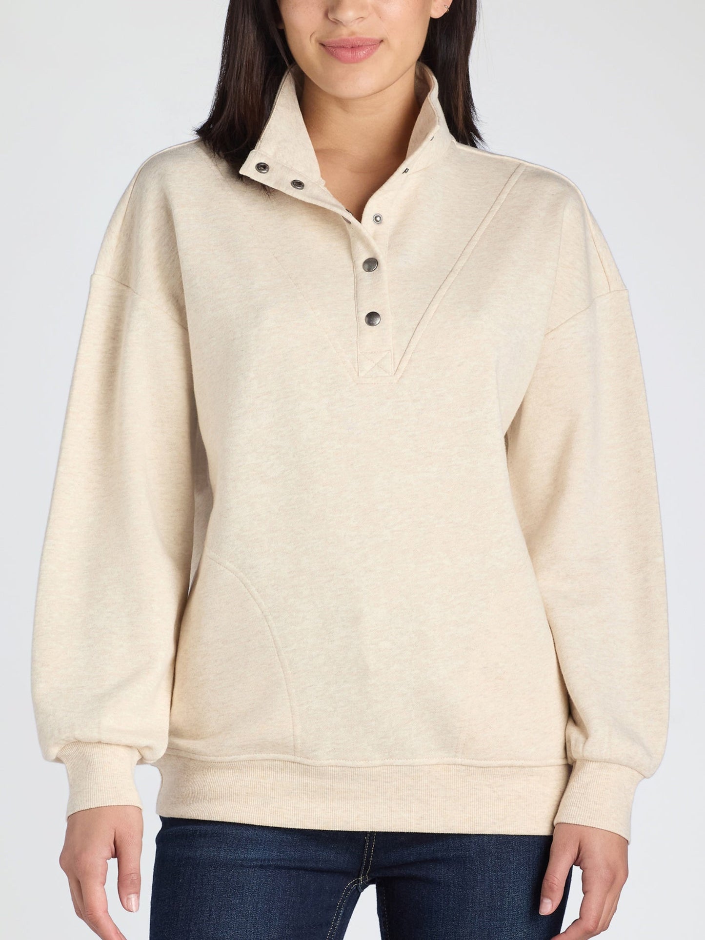 Women's Mock Neck Henley Pullover Sweatshirt