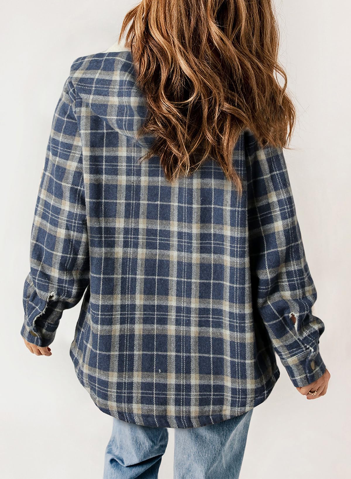 ⏰Hot Sale-Women's Plaid Long Sleeve Button Fleece Hooded Jacket