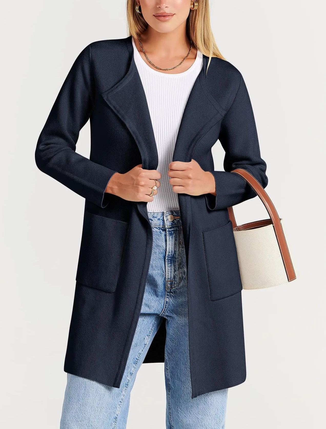Solid Color Coat Lapel Top Coat with Pockets