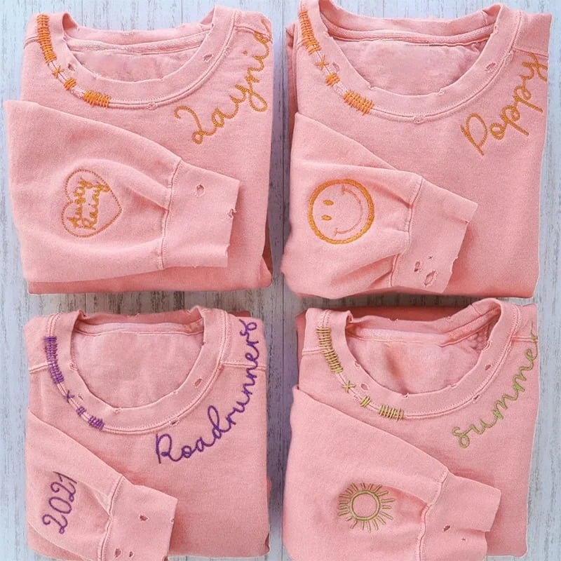 🌈Vintage Custom Embroidered Hand Distressed Crew Neck Sweatshirt👚