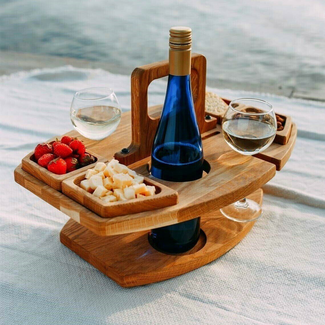 🍷PORTABLE WOODEN OUTDOOR PICNIC WINE TABLE🍷