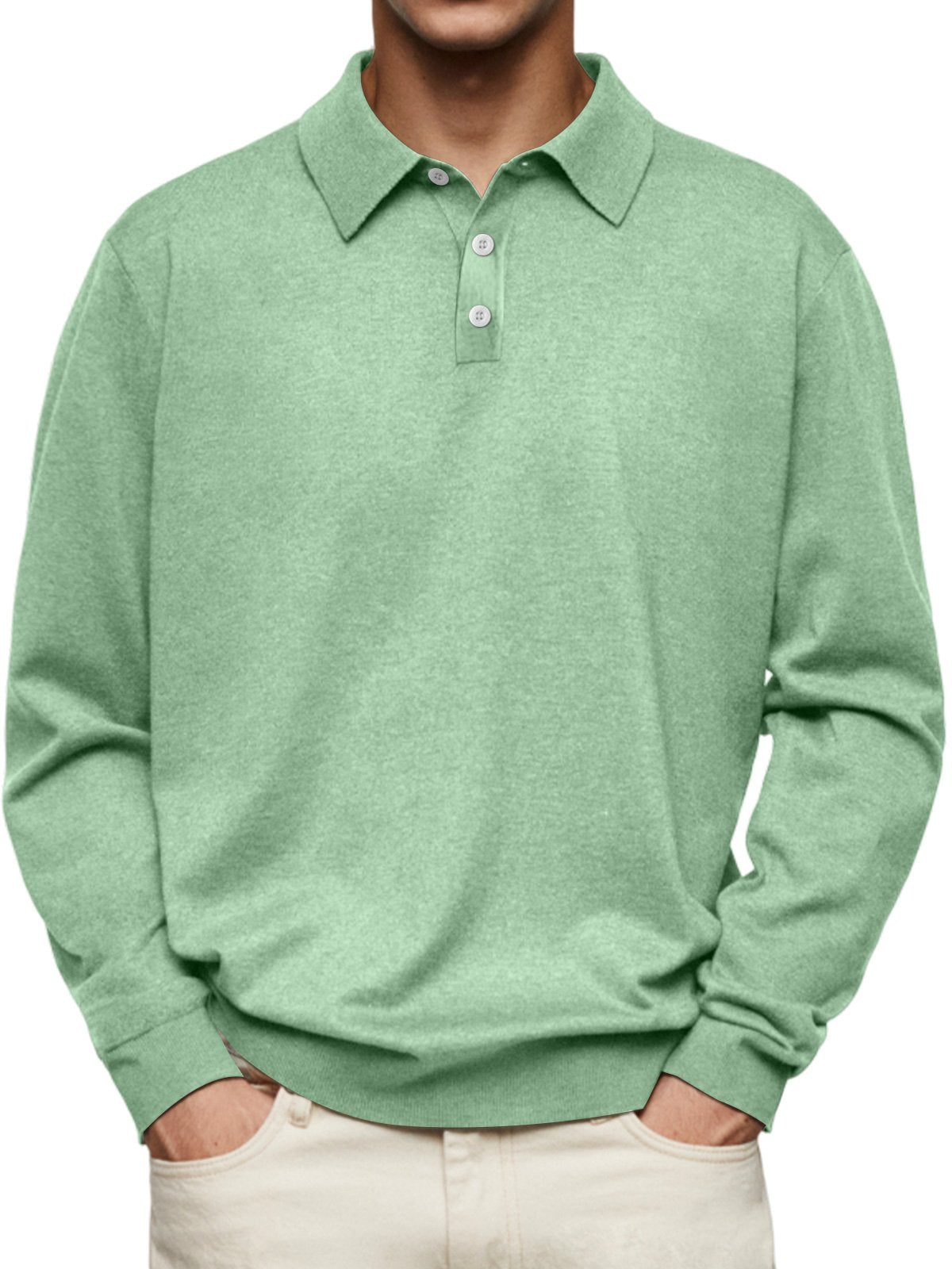 🔥Men's Casual and Comfortable Solid Color Lapel Long Sleeve POLO Shirt