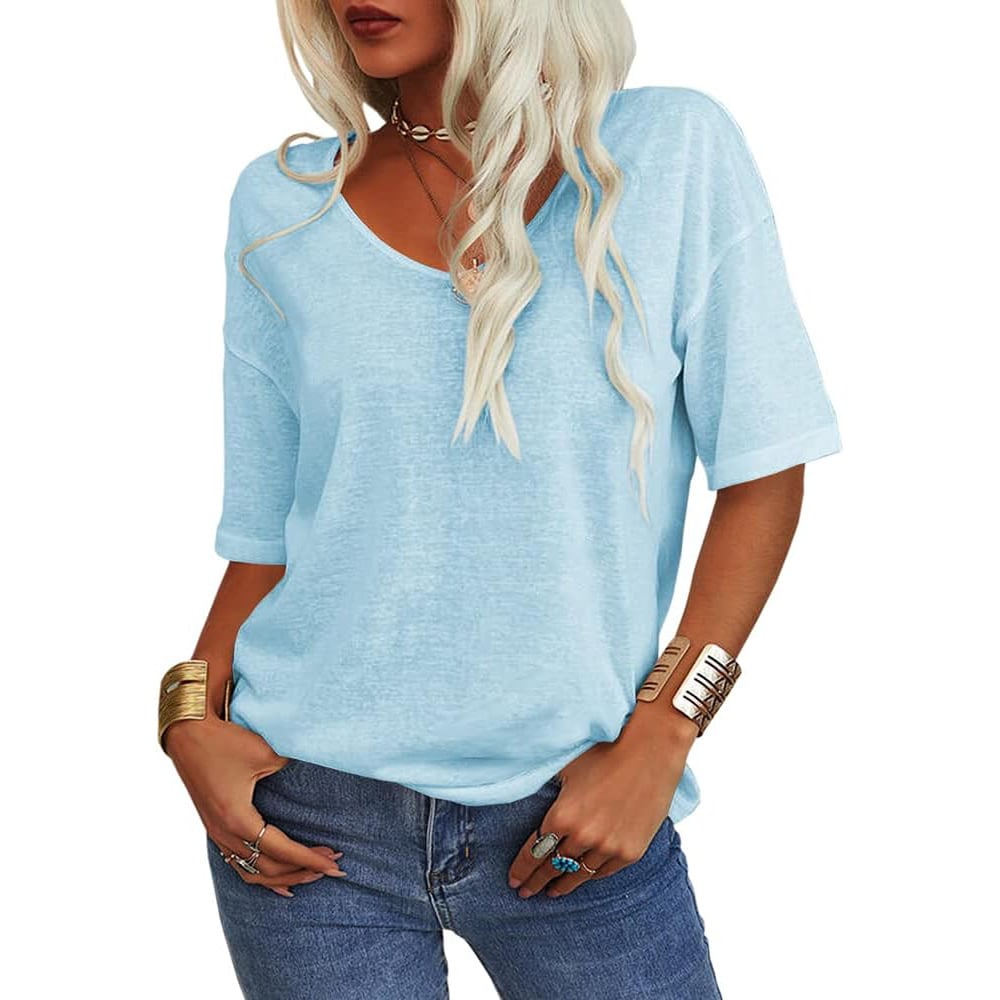 ✨Women's Solid Color V-Neck T-shirt