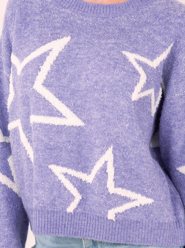 HOT SALE Star Pattern Contrast Long Sleeve Pullover Sweater