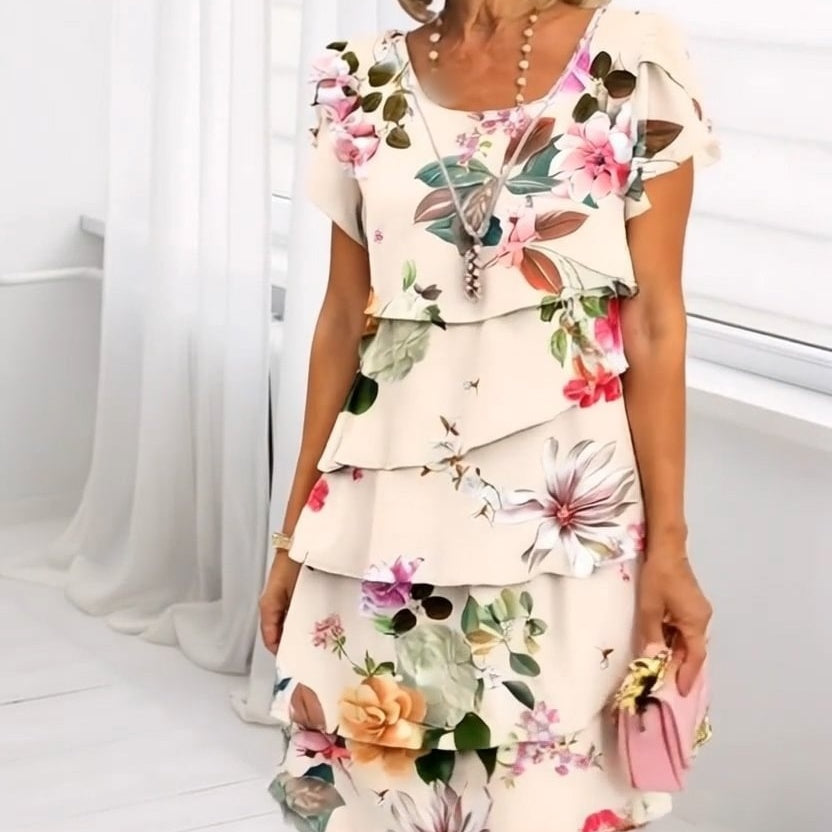 🎁Multi-plant Floral Print Cascade Dress