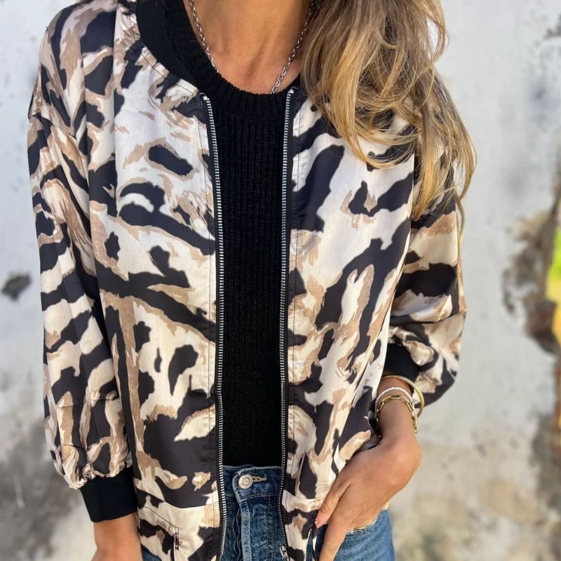 🌸 Women's Fall Zebra Print Zipper Bomber Jacket