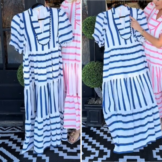 Striped V-Neck Flowy Midi Dress