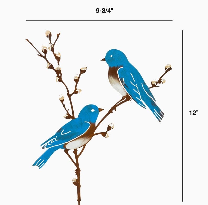 Hand Painted Metal Bluebirds on Spring Willow Garden Stake