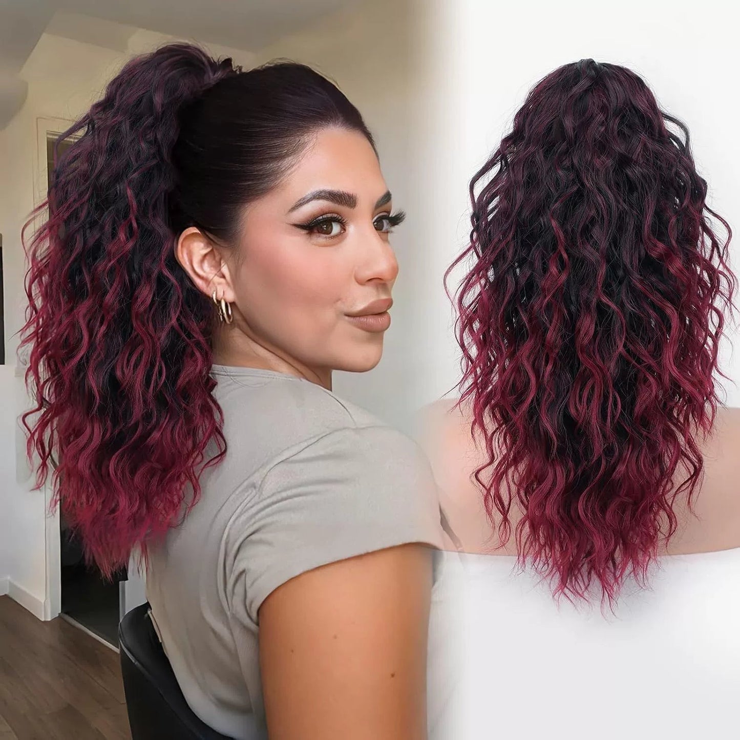 💜Curly Wavy Frizzy Hair Extension with Ponytail🔥