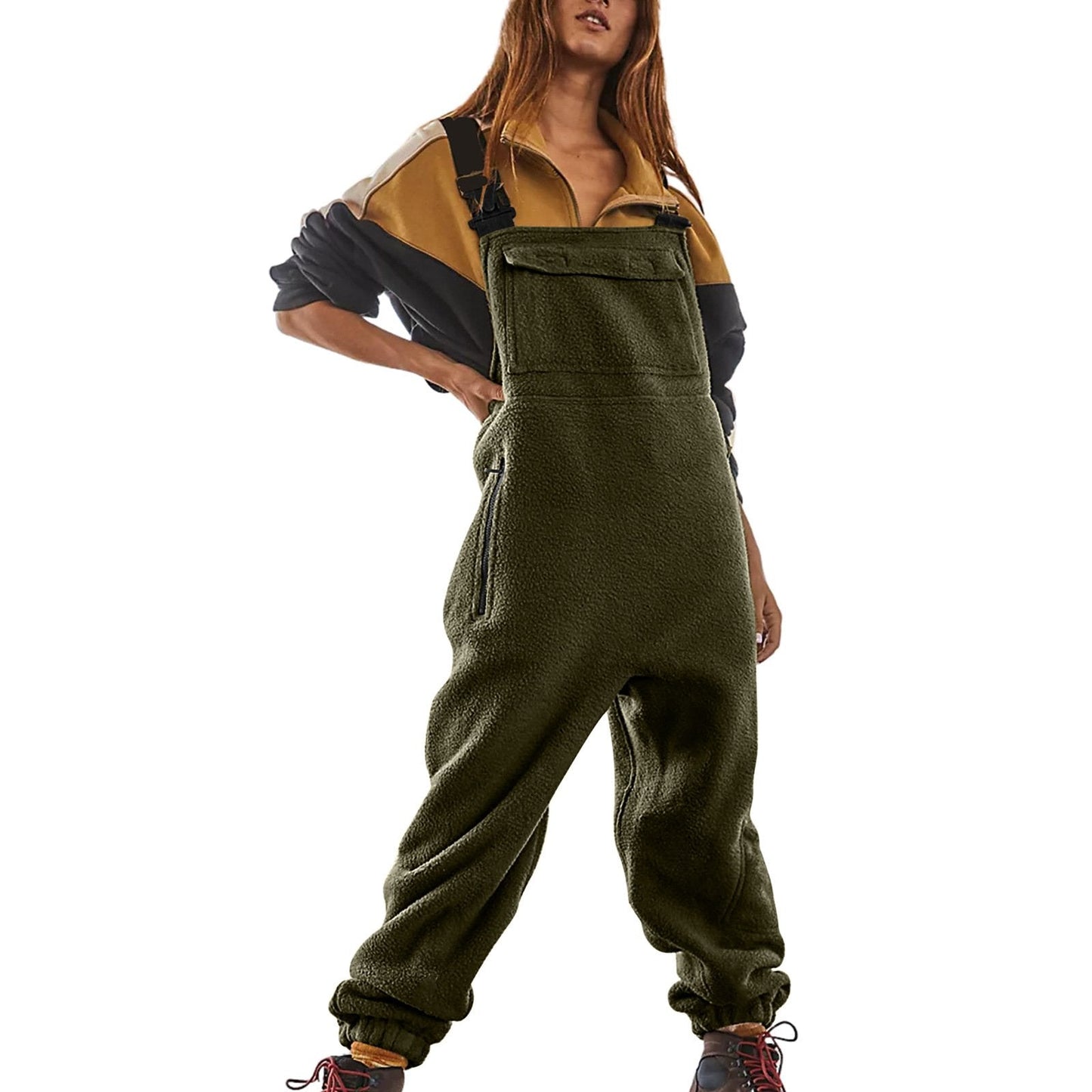 WOMEN'S FLEECE WARM OVERALLS LOOSE CASUAL JUMPSUITS