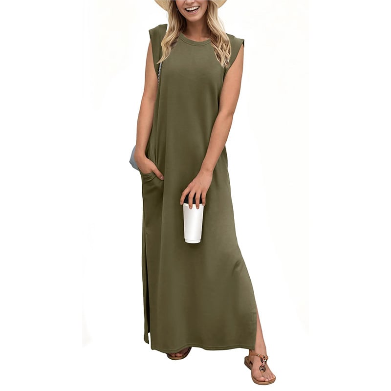 ⏰WOMEN SUMMER CASUAL LOOSE SPLIT WRINKLE-FREE LONG DRESS