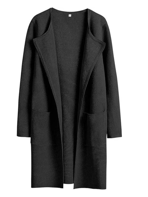 Solid Color Coat Lapel Top Coat with Pockets