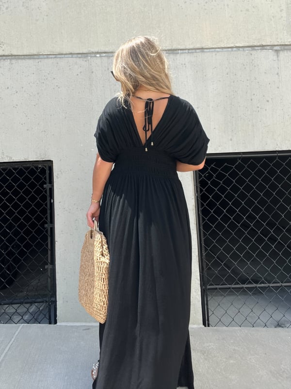 SLIT V-NECK EFFORTLESS MAXI LONG DRESS