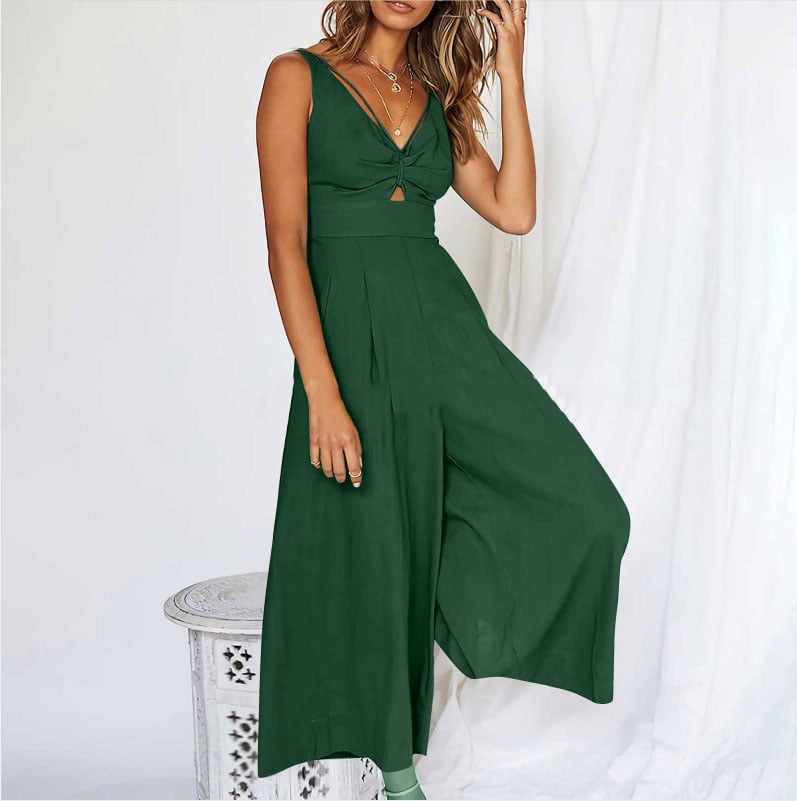 V Neck Cutout High-Waist Jumpsuits