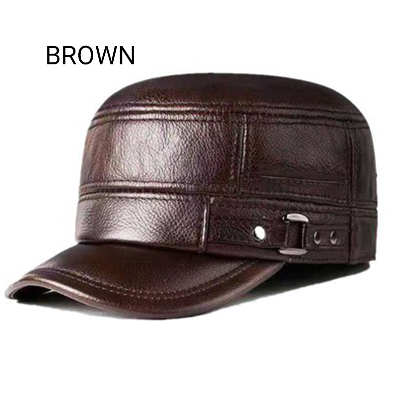 🔥🔥PU Leather Flat Top Warm Baseball Cap