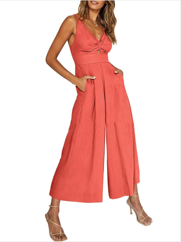 V Neck Cutout High-Waist Jumpsuits