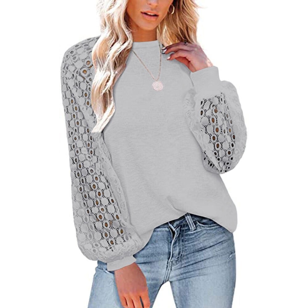 Women’s Long Sleeve Tops Lace Casual Loose Blouses T Shirts
